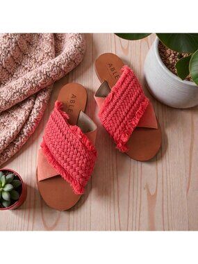 ABLE Orange Woven Braided Slides Sandals Size 7